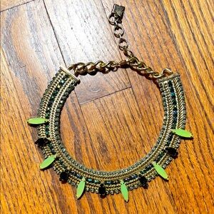 Bcbgmaxazria gold and green statement necklace